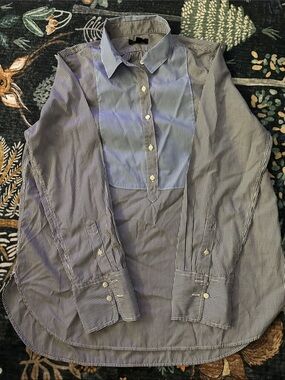 J. Crew Striped Button-Front Tunic in Blue and White
